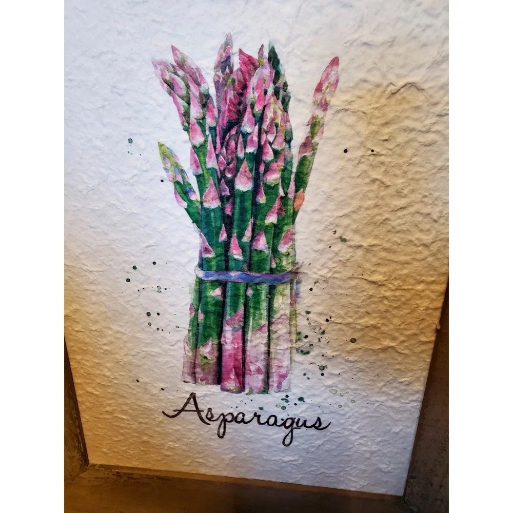 Vintage Farmhouse Framed Asparagus Watercolor Wall Art – Kitchen Decor